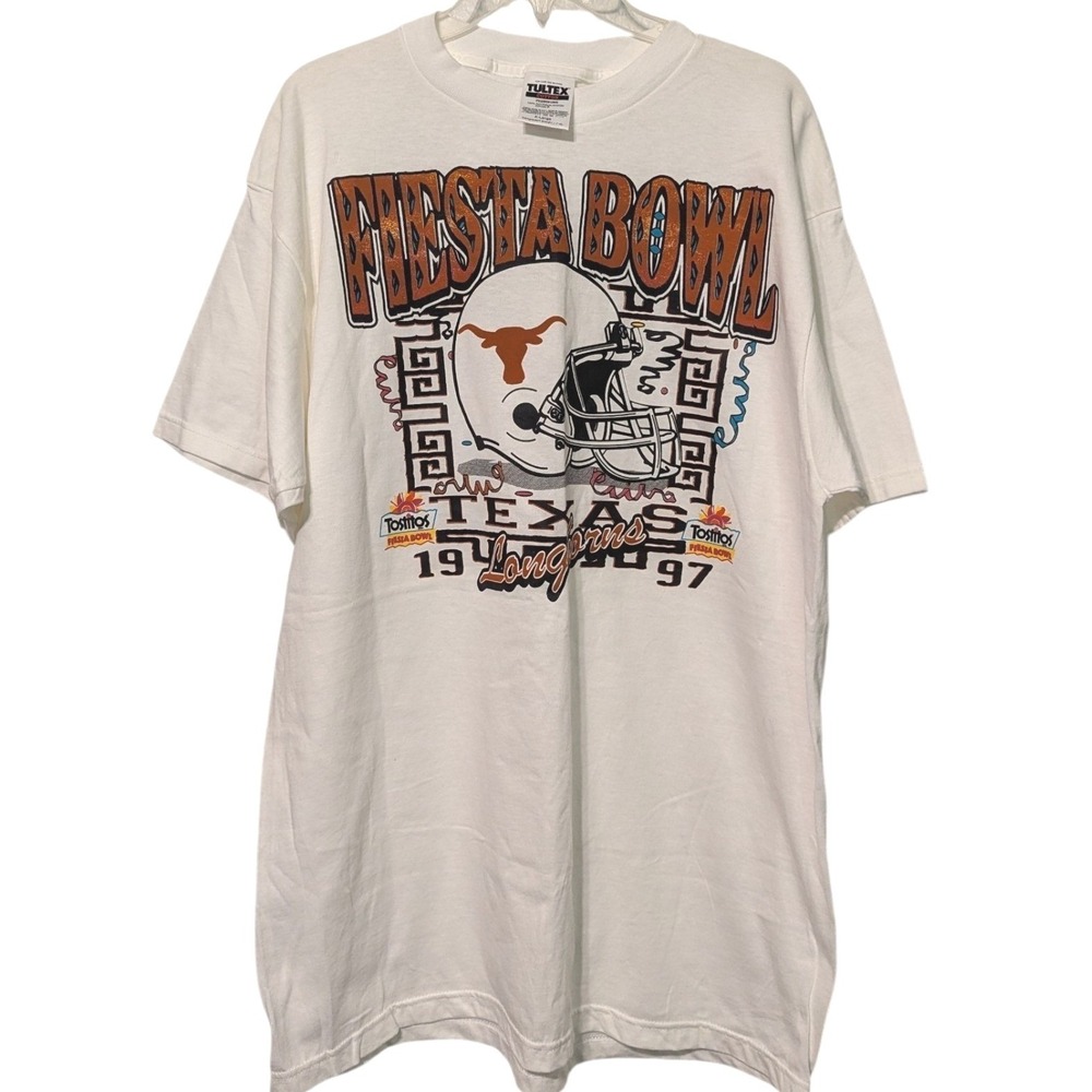 Vintage 1997 Texas Longhorns Fiesta Bowl Tultex T-Shirt White XL NCAA Football
